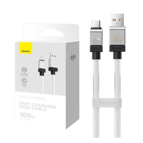 Baseus CoolPlay USB / USB-C töltő- és adatkábel, 100W, 2m, fehér