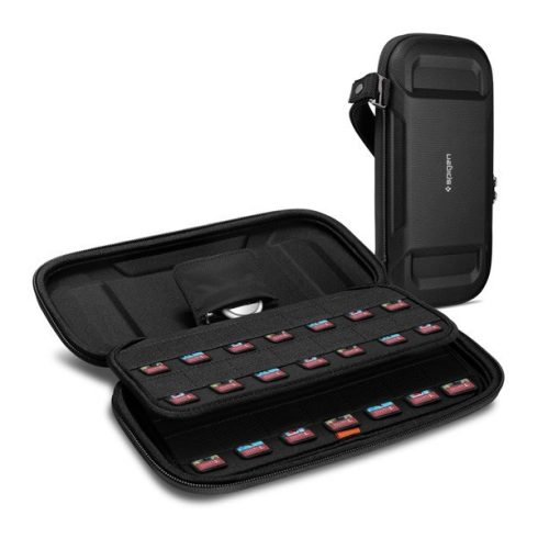 Spigen Rugged Armor Pro Nintendo Switch játékkártya tároló tok, Airtag tartóval, fekete