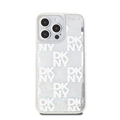 DKNY Liquid Glitter Checkered Pattern iPhone 15 Pro Max hátlap tok, átlátszó