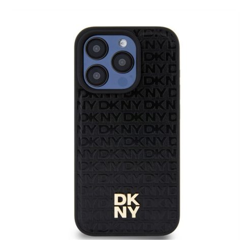 DKNY PU Leather Repeat Pattern Stack Logo iPhone 13 Pro Max Magsafe hátlap tok, fekete