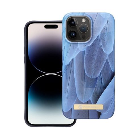 Forcell F-Protect Mirage Apple iPhone 14 Pro Max Magsafe kompatibilis hátlap tok, madártoll minta, kék