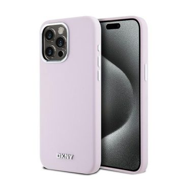   DKNY Liquid Silicone Small Metal Logo iPhone 14 Pro Max Magsafe hátlap tok, rózsaszín, DKHMP14XSMCHLP