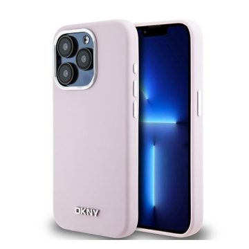   DKNY Liquid Silicone Small Metal Logo Apple iPhone 14 Pro Magsafe hátlap tok, rózsaszín,  DKHMP14LSMCHLP