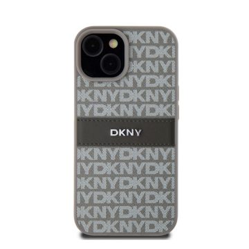   DKNY PU Leather Repeat Pattern Tonal Stripe Apple iPhone 15 hátlap tok, bézs