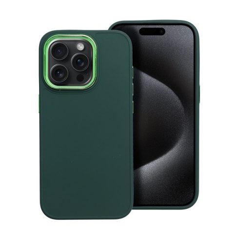 Frame iPhone 15 Pro közepesen ütésálló tok kameravédő kerettel, zöld