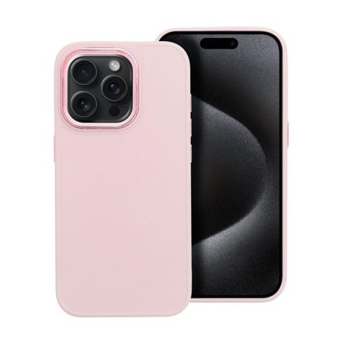 Frame iPhone 15 Pro közepesen ütésálló tok kameravédő kerettel, rózsaszín