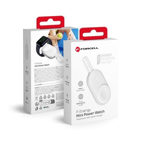 Forcell F-energy Mini Apple watch kompatibilis vezeték nélküli töltő / power bank, fehér (1A 2,5W/1200mAh)