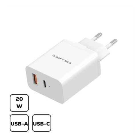Cellect hálózati töltő USB-C + USB-A(MTCB-PD20W-W), 20W, fehér
