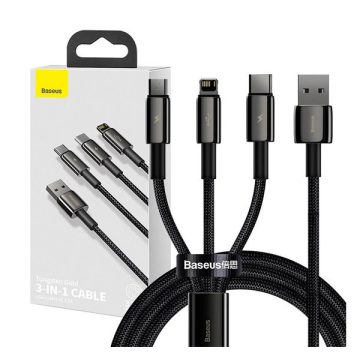   Baseus Tungsten Gold 3in1 USB-kábel, USB / micro-USB / USB-C / Lightning, 3,5 A, 1,5 m, fekete