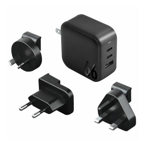 Energea Travelite GAN66 1xUSB-A/ 2xUSB-C utazó gyorstöltő adapter, (PD-PPS-QC 3.0) 66W, fekete (US/EU)