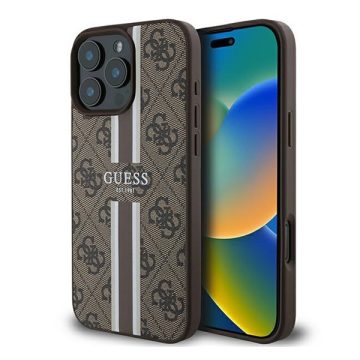   Guess 4G Printed Stripes MagSafe Apple iPhone 16 Pro Max hátlap tok, barna GUHMP16XP4RPSW