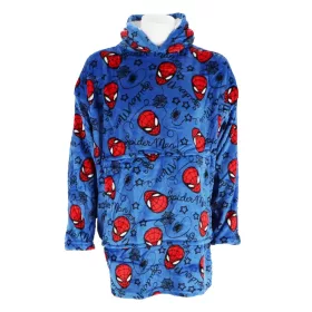   Spiderman blaue Kuscheldecke aus Plüschfleece, Poncho 7-14 Jahre