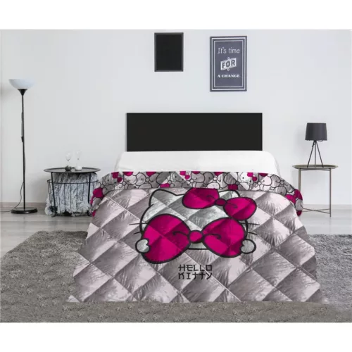 Hello Kitty Tagesdecke mit rosa Schleife, gesteppt, Bettbezug 240 x 220 cm