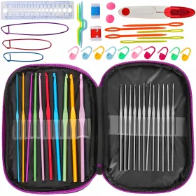   50 darabos horgolókészlet ekológikus bőr tokban, tökéletes ajándék horgolás vagy hímzés szerelmeseinek