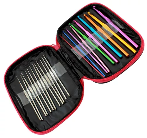 50 darabos horgolókészlet ekológikus bőr tokban, tökéletes ajándék horgolás vagy hímzés szerelmeseinek