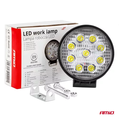 LED projektor pre terénne vozidlá, štvorkolky, SSV, teplota farieb 6500K, LED FLOOD, 27W, napätie 9 - 36V, priemer Ø110 mm