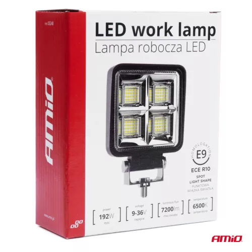LED projektor pre terénne vozidlá, štvorkolky, SSV, výkon 192 W, teplota farby 6500 K, napätie 9-36 V, rozmery 110 x 110 x 35 mm