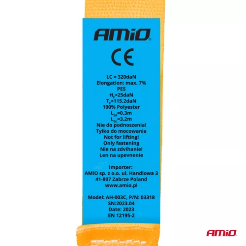 Automatikus visszahúzással ellátott rakományrögzítő heveder, 1000 kg, méret 38 mm x 4 m, S-TYPE modell, AVX-AM03320
