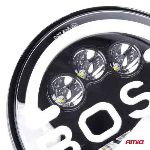 Lampa Suplimentara LED pentru Vehicule Off-Road, ATV, SSV, cu inscriptie "BOSS" si functii: Faza Lunga, Faza Scurta, Semnalizare, Pozitie, tensiune alimentare 9 - 36V, diametru Ø170 mm