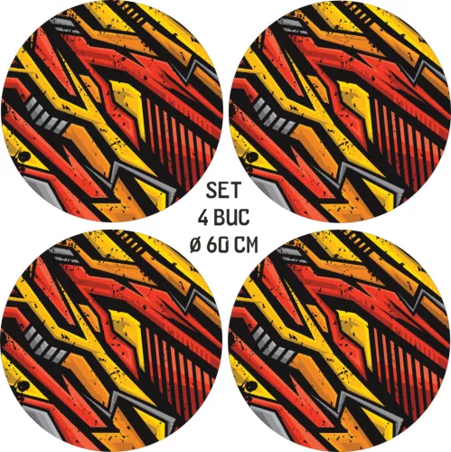 4 db-os kültéri nyomtatott fólia készlet EcoSolventtel, öntapadós, autófelnik díszítésére, átmérő 60 cm, FJT-13 modell