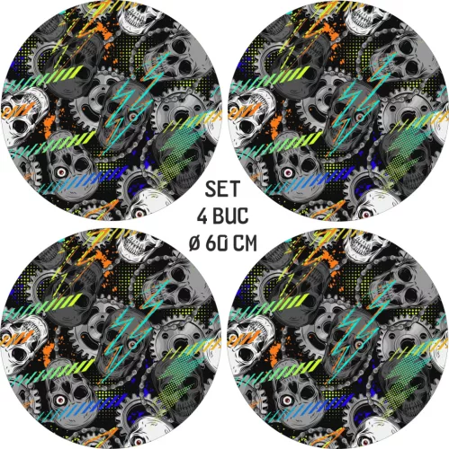 4 db-os kültéri nyomtatott fólia készlet EcoSolventtel, öntapadós, autófelnik díszítésére, átmérő 60 cm, FJT-20 modell