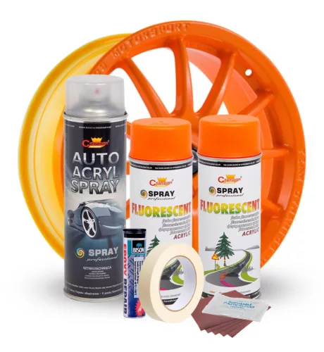 Komplettes Felgenreparatur- und Lackierset, fluoreszierendes Orange, V2