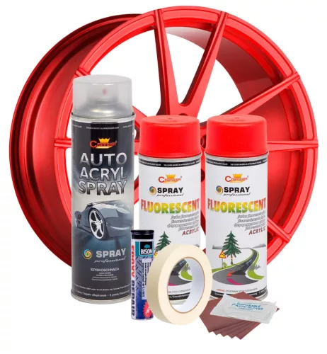 Komplettes Felgenreparatur- und Lackierset, fluoreszierendes Rot, V2
