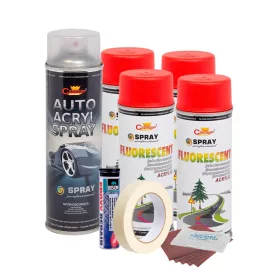   Komplettes Felgenreparatur- und Lackierset, fluoreszierendes Rot, V4