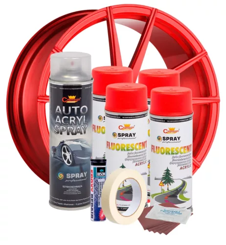 Komplettes Felgenreparatur- und Lackierset, fluoreszierendes Rot, V4