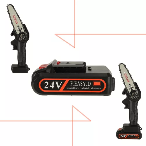 Mini ferastrau electric cu lant, baterie de 24V si valiza de transport