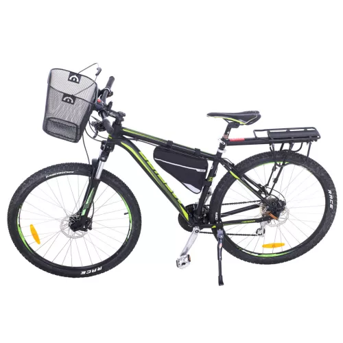 Cos metalic pentru bicicleta cu maner, demontabil, conceput pentru a fi montat in partea din fata
