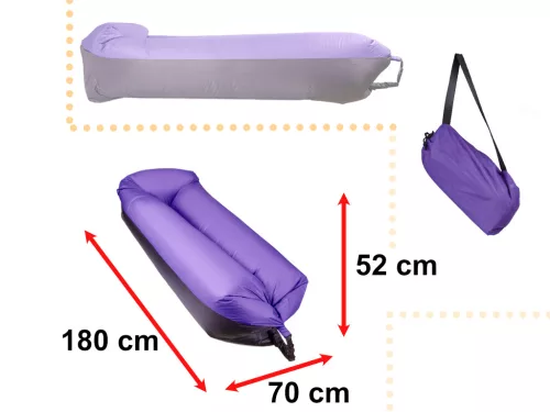 Saltea Autogonflabila "Lazy Bag" tip sezlong, 185 x 70cm, culoare Negru-Violet, pentru camping, plaja sau piscina