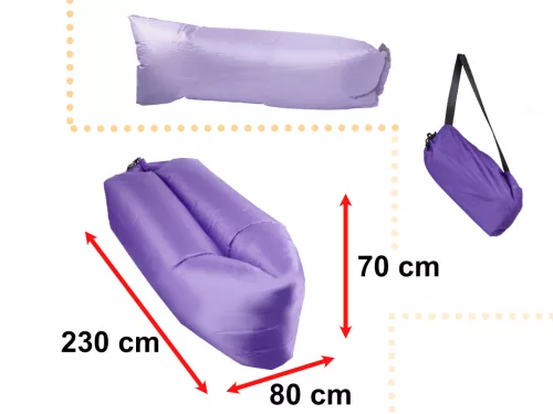 Saltea Autogonflabila "Lazy Bag" tip sezlong, 230 x 70cm, culoare Violet, pentru camping, plaja sau piscina