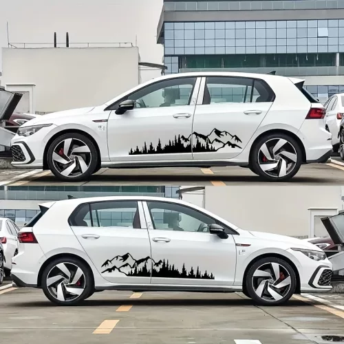 2 darabos öntapadós matricakészlet terepjárókhoz, "Erdő és hegyek" modell, 100 x 20 cm méret, fekete szín