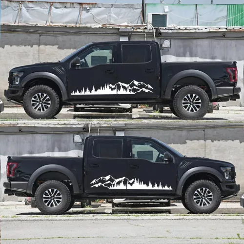 2 darabos öntapadós matricakészlet terepjárókhoz, "Erdő és hegyek" modell, 100 x 20 cm méret, fehér szín