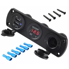   Vodotesná pomocná zásuvka pre terénne vozidlá, štvorkolky, SSV, napätie 12 V, 2 x USB a voltmeter