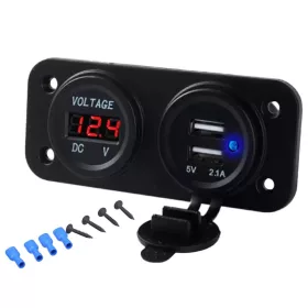   Vodotesný prídavný elektrický panel pre terénne vozidlá, štvorkolky, SSV, napätie 12-24V, 2 x USB a voltmeter