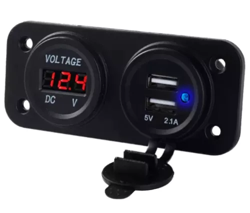 Vodotesný prídavný elektrický panel pre terénne vozidlá, štvorkolky, SSV, napätie 12-24V, 2 x USB a voltmeter