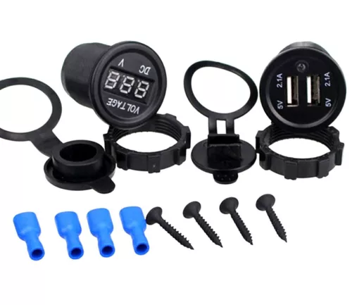 Vodotesný prídavný elektrický panel pre terénne vozidlá, štvorkolky, SSV, napätie 12-24V, 2 x USB a voltmeter