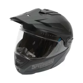   Teljes arcvédős motocross sisak, matt fekete, átlátszó napellenzővel és napszemüveggel, XL-es méret, LION modell