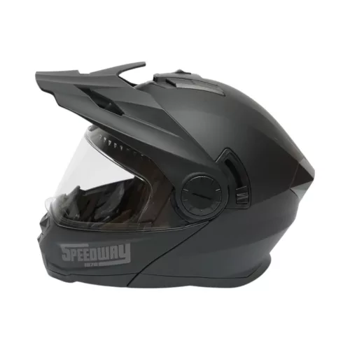 Casca motocross integrala, negru mat cu viziera transparenta si ochelari de soare marimea XL, model LION