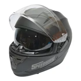   Matná čierna, celotvárová motocyklová prilba s priehľadným šiltom a slnečnými okuliarmi, veľkosť L, model Arcane II