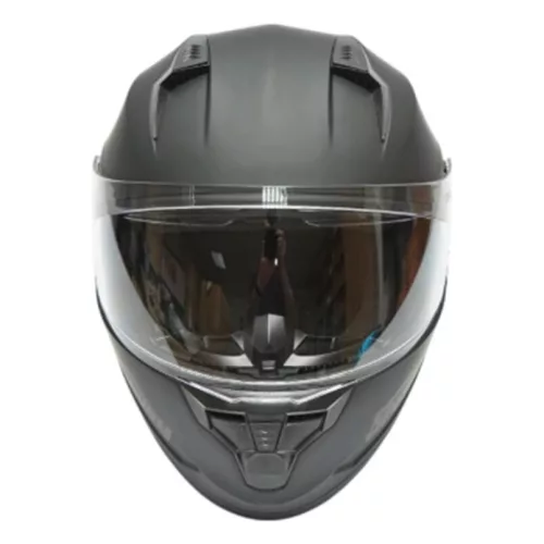 Matt fekete, teljes arcra tervezett motoros sisak átlátszó napellenzővel és napszemüveggel, L-es méret, Arcane II modell