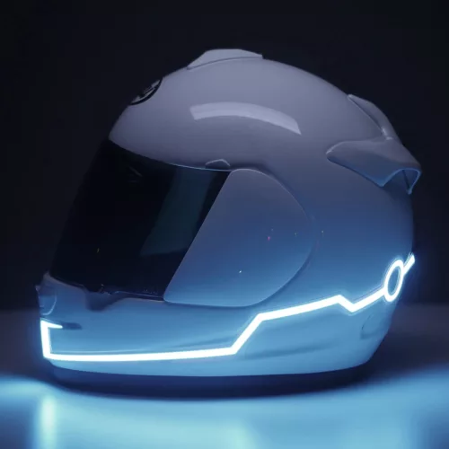 Set 2 benzi LED pentru iluminare casca moto, culoare alba, telecomanda cu fir, alimentare baterii