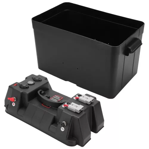 Cutie Ermetica SMART pentru baterie auto, multifunctionala cu terminale externe, voltmetru, pentru calatorii, camping, ambarcatiuni, rulote