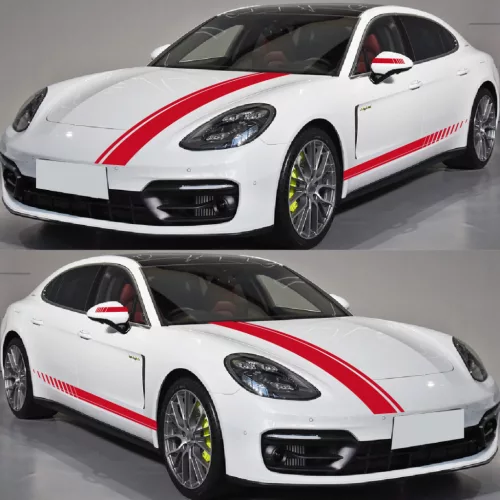 Set 5 stickere autoadezive Tuning, model "Racing Stripes V1", dimensiune 190 cm, culoare Rosie