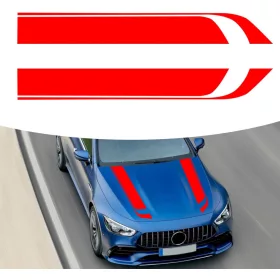   2 db-os öntapadós Tuning matrica szett, "Hood Stripes V1" modell, 85 x 12 cm méret, piros szín