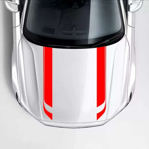 2 db-os öntapadós Tuning matrica szett, "Hood Stripes V1" modell, 85 x 12 cm méret, piros szín