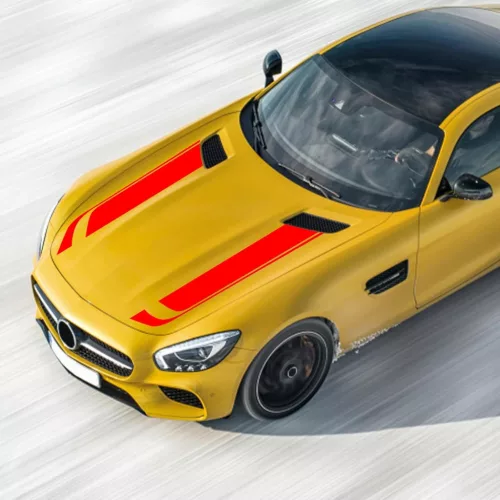 2 db-os öntapadós Tuning matrica szett, "Hood Stripes V1" modell, 85 x 12 cm méret, piros szín