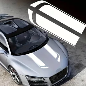   2 db-os öntapadós Tuning matrica szett, "Hood Stripes V1" modell, 85 x 12 cm méret, fehér szín